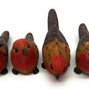 Beautiful set of 4 mini red/brown birds, 4 different poses made of Resin